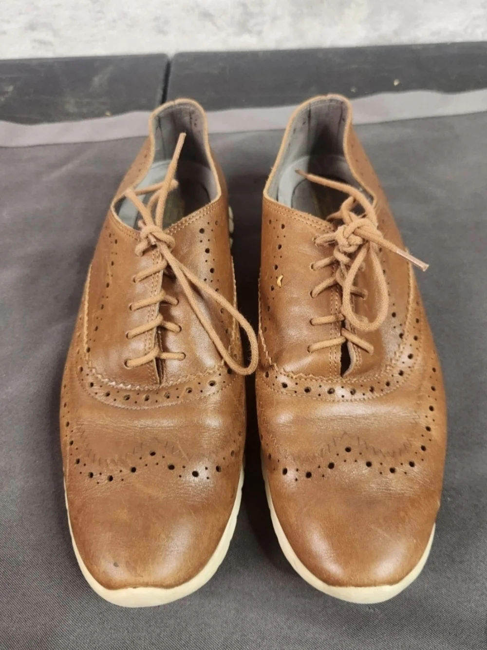 Cole Haan Tan Leather Wingtip Oxfords with White Sole